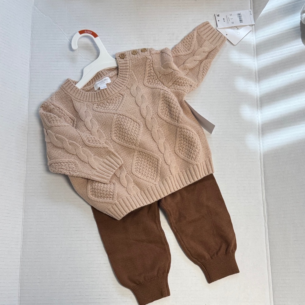 Cozy Knit Kids Matching Set - Beige and Brown